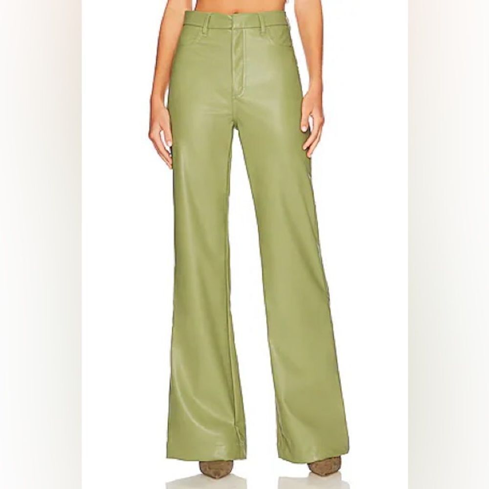 Show Me Your Mumu Tribeca Faux Leather Flare Pants in Sage Green Size Medium